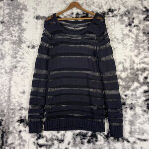 Rag & Bone Sweater Womens Size Medium Black Open Knit Cotton Linen